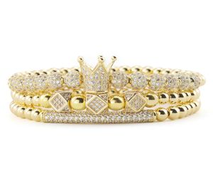 3 pzSet Perle d'oro di lusso Royal King Crown Dice Charm CZ Ball Bracciale mens braccialetti moda braccialetti per uomo Jewelry5176422
