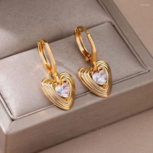 Hoop Earrings Zircon Heart For Women Stainless Steel Gold Plated Earring 2023 Trending Luxury Aesthetic Jewelry Aretes Mujer