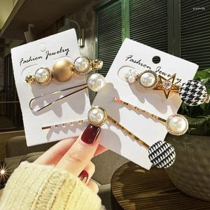 Hårklipp 3st/Set Pearl Crystal Hairclip Simple Plaid Stripe Pins Grips for Women Girl Fashion Star Crown Clip Accessories 2023