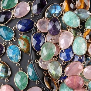 Pendant Necklaces Natural Stone Pendants Amethyst Clear Crystal Double Hole Connector For Jewelry Making Diy Women Necklace Bracelet