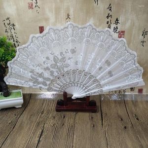 Decorative Figurines White Spanish Glitter Luxury Foldable Cloth Dance Hand Fans With Flowers For Home Wedding Party Decoration Send