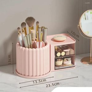 Lagringslådor Makeup Organiser Cosmetics Display Case With Brush Holder Desk för Vanity Cosmetic Box Lipstick