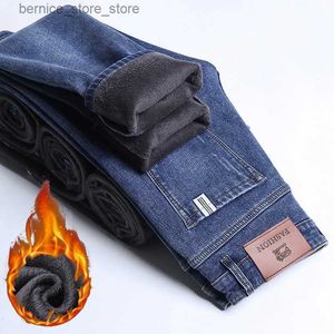 Men's Jeans Winter Brand Men Warm Plush Jeans High Quality Flannel Thick Fur Stretch Slim Trousers 2023 Casual Male Fleece Retro Denim Pants Q231213