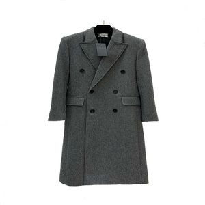 Women's Coat Autumn and Winter New Pure Wool Classic Slim midja Långt överrock Double Breasted Suit Jacket med brosch