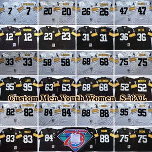 Custom 75th Vintage 75 Joe Greene 1969 Koszulki piłkarskie 26 Rod Woodson 36 Jerome Bettis 63 Dermontti Dawson 83 Heath Miller 95 Greg Lloyd 86 Hines Ward Terry Bradshaw