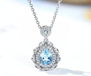 Vintage Aquamarine Mavi Kristal Topaz Taş Taşları Elmas Kolye Kolyeleri Kadınlar İçin Beyaz Altın Gümüş Renk Takı Moda Hediye 7287915