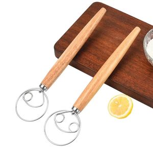Egg Tools Danish Dough Whisk Stainless Steel Dutch Style Bread Hand Mixer Wooden Handle Kitchen Baking Pastry Blender 231212