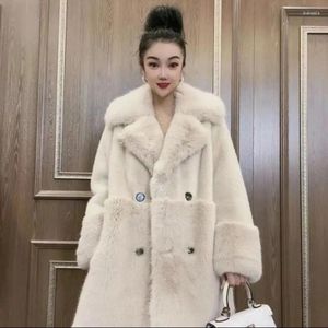 Women's Fur 2023 Original Designer High End Western Style Midja Stängande Fashion Light Luxury Korean Edition Mid Length Coat