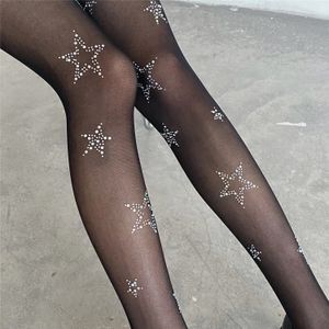 Seksi çorap y2k yıldız elmas fishnet kadınlar külotlu çorap uyluk yüksek çorap jk lolita kızlar kawaii bling iç çamaşırı 231211