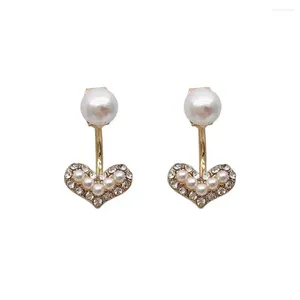 Orecchini a bottone moda a forma di cuore davanti dietro post-appendere clip per orecchie con perle lucide simulate per gioielli da donna