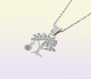 Hip Hop Gold Silver Color Cubic Zircon US Dollar Money Tree Pendant Necklace For Men Bling Jewelry43372901209068