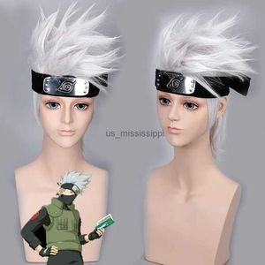 Cosplay Wigs Anime Hatake Kakashi Cosplay Wigs Halloween Party Stage Play Silver White Short Hair Head Costume Cos WigL240124