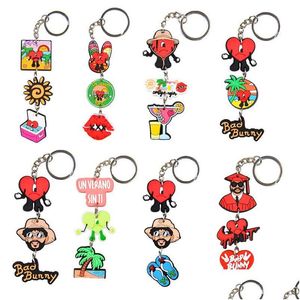 Schlüsselanhänger Niedliche Schlüsselanhänger Bad Bunny Schuhe Jibitz Weich-PVC-Anhänger Clog Charms Dekoration Schlüsselanhänger Zubehör Gastgeschenke Geschenk Cartoon Anima Dhj0S