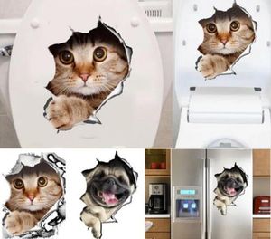 3D-Katzen-Wandaufkleber, Toilettenaufkleber, Lochblick, lebendige Hunde, Badezimmer, Raumdekoration, Tier-Vinyl-Abziehbilder, Kunstaufkleber, Großhandel 0706026 LL