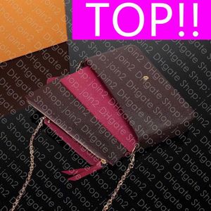 Top M61276 Felicie Felicie Pochette Designer Womens Cross -Cross Body Chain Wallet Flap Clutch Bag Bag Key Coin حامل Zippy P272G