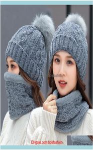 Wraps Hats Gloves Fashion Aessorieswoman Knit Hat Scarf Sets Winter Pom Knitted Beanie Hats Woman Crochet Scarves Outdoor Warm Par3665964