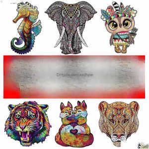 Puzzles Adts Animal Drewniana łamigłówka Fox Lion Eagle Jigsaw Wood Educational zabawki dla dzieci Kup 3 Get 2 Drop dostawa Dhov4