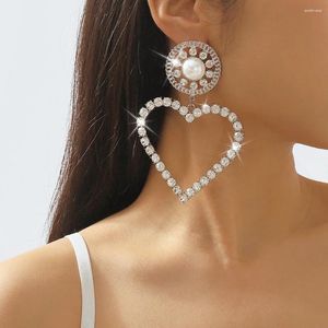 Dangle Earrings Fashion Exaggerated Hollow Out Rhinestones Love Heart Personalized Women Big Pendant Jewelry Wholesale