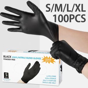 Other Housekeeping Organization 100pcs Black Disposable Rubber Nitrile Gloves for Cooking Work Housework Kitchen Home Cleaning Car Repair Waterproof 231212