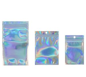 Janela transparente Saco Ziplock Laser Holográfico Plástico Embalagem Cosmética Auto Vedante Saco de Presente Bolsa de Jóias Folha de Alumínio Grossa Zip Lock Sacos Planos