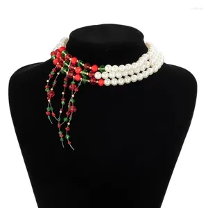 Anhänger Halsketten Q0KE Imitation Perlen Perlen Halskette 4/3 Layered Quasten Schlüsselbein Kette Französisch Schlüsselbein Schmuck Für Frauen Mädchen