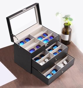 Tre lager 18 Grid Solglasögon Box Eyeglass Storage Organizer Drawer Box Collector Solglasögon Lagring Hem Organisation9691199