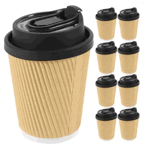 Tek kullanımlık fincan pipetler kağıt kahve fincanı, sızıntı önleyici kapak sütü içen yalıtılmış kapaklar kalın taşınabilir