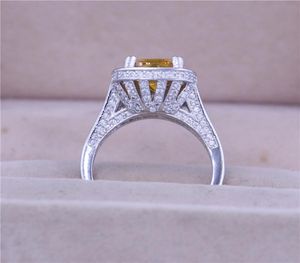 Vecalon Fashion Women Ring Cushion Cut 10ct 5a zircon CZ 14ktホワイトゴールド充填生まれた誕生石の結婚指輪リング