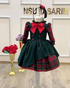 Girl s Dresses 0 12Y Baby Girl Autumn Winter Green Plaid Vintage Spanish England Princess Ball Gown Dress for Christmas Eid Causal 231211