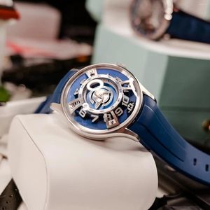 Armbanduhren OBLVLO Curvature Engine Star Ship Automatische mechanische Uhr Super leuchtende Herrenuhren Saphirglas Wasserdichte Uhr