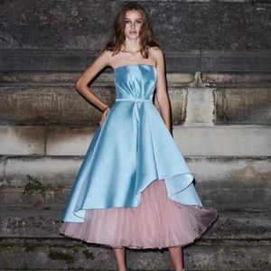 Casual Dresses Sky Blue Satin Dress Strapless Women's Baby Pink Tulle Ankle Length Prom Elegant For Women Female Gown