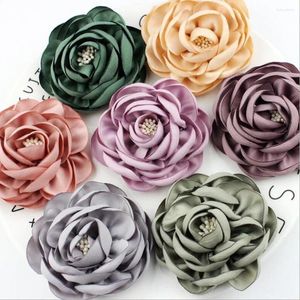 Accessori per capelli Bulk 10 pz/lotto 2.8-3.0 pollici Classica Vintage Bruciato Rosetta 3D Fatti A Mano Rosa Testa di Fiore Decorazione di Cerimonia Nuziale Panno