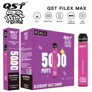 Orijinal QST Buhar Flex MAX 5000 Puflar Tek Kullanımlık Vape 12ml Önceden doldurulmuş 0mh 20mg 50mg çıkarılabilir ECIG çubuğu hava akışı kontrol buhar kalemi cihazı