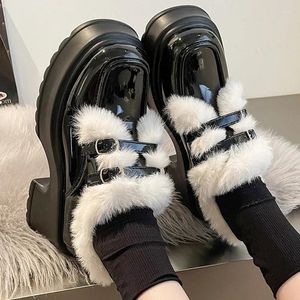 Scarpe eleganti Piattaforma Tacchi alti Marie Janes Mocassini in pelliccia da donna Inverno 2024 Stivali uniformi firmati Caldi décolleté in peluche Femme Zapatos