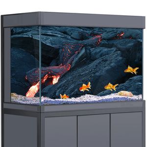 Coral Aquarium Background 3D Volcano Magma Lava Rock Black HD Printing Wallpaper Fish Tank Reptile Habitat Decorations PVC 231211