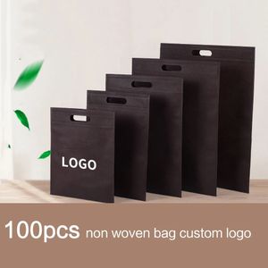 Party Favor Gift Wrap 100st Custom Flat Non Woven Bag Shopping Tyg för kläder S One Color Double Sided Printing Free Design 231212