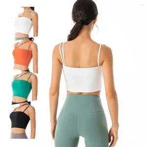 Yoga outfit kvinnor sport topp diagonal axel väst träning camisole gym bröstkudde klädhalter bh fitness toppar mujer