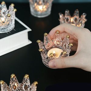 Clear Votives Crown Candle Holders Glass Crown Tealight Candle Holders Bulk Candlestick for Tables Centerpieces Wedding Party Decoration