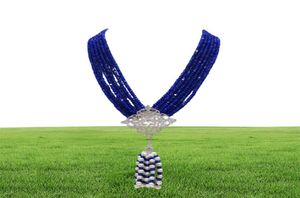 Hand knotted natural 2x4mm blue stone multilayer white freshwater pearl zircon micro inlay accessories tassel necklace long 4550c9632797