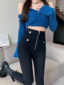 Women's Pants Black Zipper Long Women Thick Warm High Waisted Trousers Skinny Elastic Pencil Waist