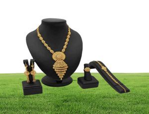 Indiska smycken Set Gold Plated Bridal Wedding Dubai Nigerian Jewellery S African Necklace Earrings Armband Ring Arabic 2112046727289