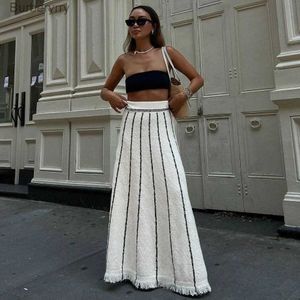 Skirts White Striped Knitted Skirts for Women Elegant High Waist Long Skirt Autumn Winter Fashion Tassel Casual Loose Sweater SkirtL231212