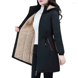 Trench da donna Cappotto lungo da donna Parka invernale Giacche di grandi dimensioni Cappotto da donna in cotone spesso con cappuccio Tasche casual allentate calde