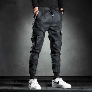 Calça masculina Sorto Sorto Men Camuflando Elasticidade Ponta de Cargo Militar DRString LTI Bolsões Bot Bot Casual Jogger Trousersl231212