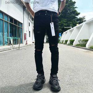 Jeans da uomo Street Fashion Designer Jeans viola Bottoni da uomo Vola Pantaloni jeans strappati skinny elasticizzati neri Bottoni Pantaloni di marca Hip Hop Q231213