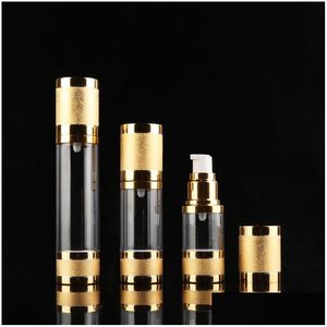 Bottiglie di imballaggio all'ingrosso 15 ml 30 ml 50 ml oro pompa airless bottiglia portatile riutilizzabile lozione contenitore cosmetico consegna goccia ufficio S Dhk2L