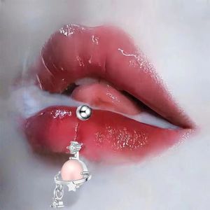 D-shaped Stainless Steel Pink Pendant Lip Ring Lip Stud Sweet Cool Hot Women's Ear Bone Stud Lip Nail Lip Stud Piercing Jewelry 1847