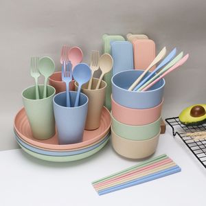 28 Pcs/32 Pcs Dinnerware Sets portable Tableware Set Reusable Family Wheat Straw Table ware Kitchen Tools T9I002519