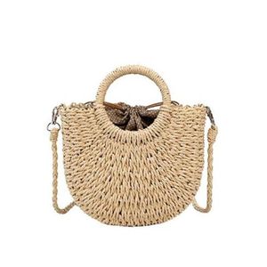 Saco de praia de palha de verão artesanal redondo bolsas de ombro femininas ráfia círculo rattan sacos boêmio casual tecido cesta bolsas 2021302j