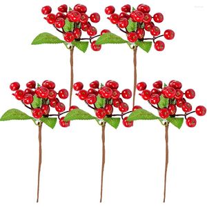 Kwiaty dekoracyjne 5pcs sztuczne łodygi jagód wybieraj świąteczny fałszywy wystrój festiwal wieńca pokój owoce strzelanie 5 czerwonych jagód ślub